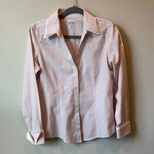 Brooks Brothers Red and White Fitted Striped Shirt
